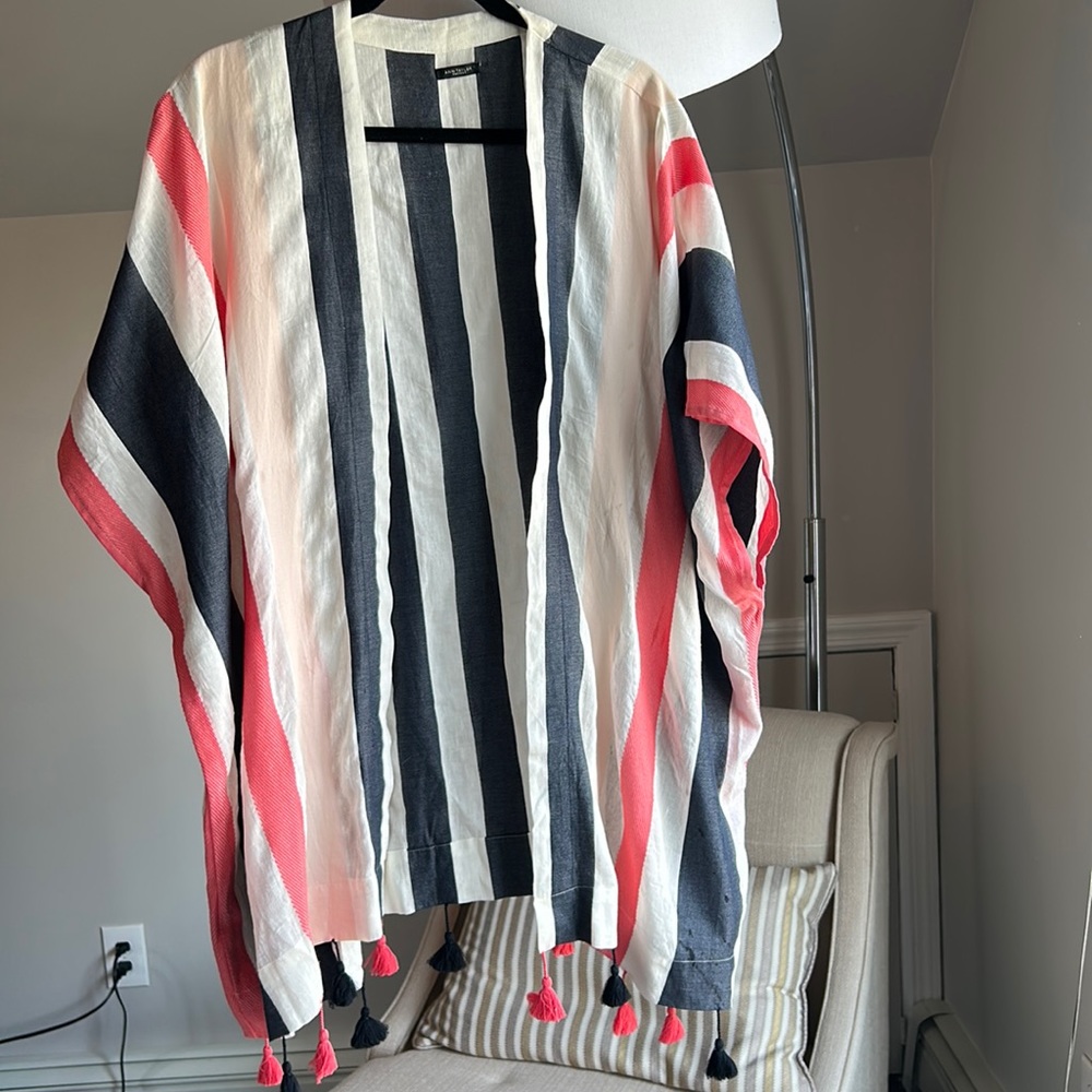 Ann Taylor Summer cotton Wrap one size in navy coral beige strips